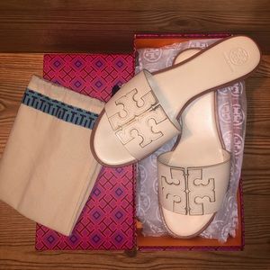 Tory Burch Ines Slides, Size 10, Cream/Gold